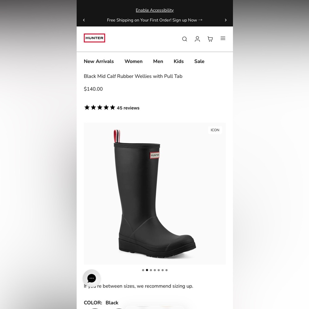 Hunter Black Womans play tall boots sz 9 new in box !!